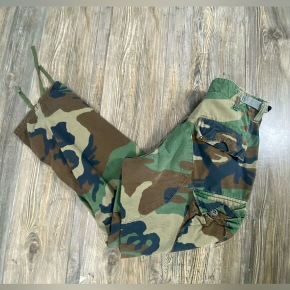 Y2K Military Pants Mens Medium Regular Sz 28 Camo Woodland Combat Trousers